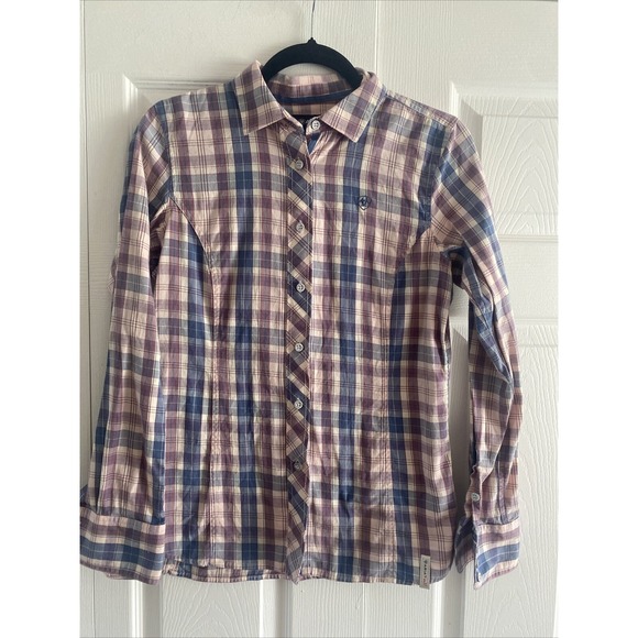 Ariat Tops - Ariat Plaid Button Down  Womens Size S Purple Blue Western Long Sleeve Cotton